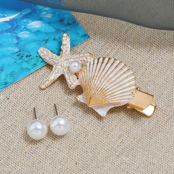**FAY* 3-Pc Purple Shell x Starfish & Pearl Stud Earring Set - Picture 2 of 4